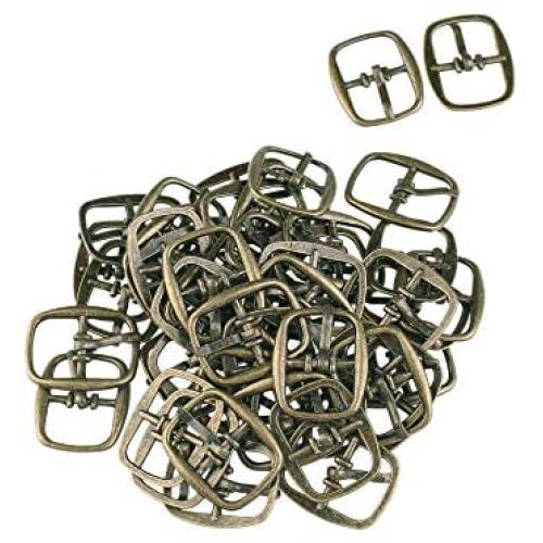 uxcell Metal Rectangle Single Prong Pin Shoe Center Buckle 50PCS Bronze Tone