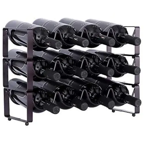 YCOCO Copper 3 Tier Countertop Wine Rack,Wine Cabinet Counter Wine Rack Holder and Storage,Can Hold 12 Bottles,Stackable Space Saver Wine Rack for Champagne and Red Wines