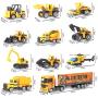 Joyfia 11 in 1 Die-cast Construction Truck Vehicle Car Toy Set Play Vehicles in Carrier Truck, Alloy Metal Car Model Excavator Dumper Bulldozer Road Roller for Kids Boys Girls