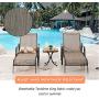 LOKATSE HOME Outdoor Patio Adjustable Metal Chaise Lounge Chair Recliner Set of 2 with 1 Glass Top Bistro Table - Grey