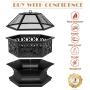 Bonnlo 24-Inch Outdoor Fire Pit with Mesh Screen and Poker Hex Shaped Metal Wood Burning Bonfire Pit for Outdoor Camping Patio Backyard Garden - 8”Deep Bowl