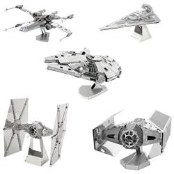 Metal Earth Set of 5 3D Laser Cut Star Wars Models: X-Wing, TIE Fighter, Imperial Star Destroyer, Darth Vaders TIE Fighter and Millennium Falcon