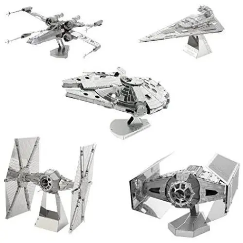 Metal Earth Set of 5 3D Laser Cut Star Wars Models: X-Wing, TIE Fighter, Imperial Star Destroyer, Darth Vaders TIE Fighter and Millennium Falcon Metal Earth Set of 5 3D Laser Cut Star Wars Models: X-Wing, TIE Fighter, Imperial Star Destroyer, Darth Vaders TIE Fighter and Millennium Falcon