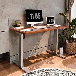 Flexispot Electric Standing Desk Height Adjustable Stand Up Desk with Memory Controller Ergonomic Workstation with Desktop 42 x 24 Inches Home Office (Gray Frame + Mahogany Top)