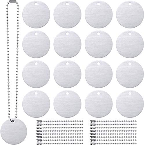 50 Pieces Round Aluminum Tags Stamping Blank Pendants 1 Inch with Hole and 50 Pieces 11.8 Inch Nickel Plated Necklace Chain for DIY Craft Pendant