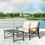 LOKATSE HOME 2 Pieces Patio Loveseat Metal Frame with Coffee Table Outdoor Bistro Furniture Set for Lawn Porch Garden Yard Poolside, Khaki