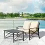 LOKATSE HOME 2 Pieces Patio Loveseat Metal Frame with Coffee Table Outdoor Bistro Furniture Set for Lawn Porch Garden Yard Poolside, Khaki LOKATSE HOME 2 Pieces Patio Loveseat Metal Frame with Coffee Table Outdoor Bistro Furniture Set for Lawn Porch Garden Yard Poolside, Khaki