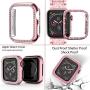 Mosonio Compatible with Apple Watch Band 38mm 40mm 42mm 44mm with Case Women, Jewelry Replacement Metal Wristband Strap with 2 Pack Bling PC Protective Cover for iWatch Series 6/5/4/3/2/1(Pink)