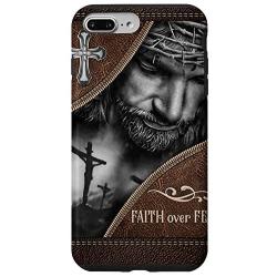 iPhone 7 Plus/8 Plus God faith Leather PC over fear awareness Jesus Hippie Metal Case