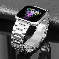 Joyozy Stainless Steel Bands Compatible with Fitbit Versa/ Versa Special Edition/ Fitbit Versa Lite/Fitbit Versa 2 Smart Watch,Classic Wristband Metal Bracelet Strap Replacement for Men Silver