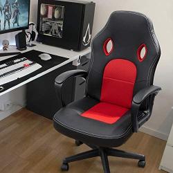 Furmax Office Chair Leather Desk Gaming Chair, High Back Ergonomic Adjustable Racing Chair,Task Swivel Executive Computer Chair Headrest and Lumbar Support (Red)