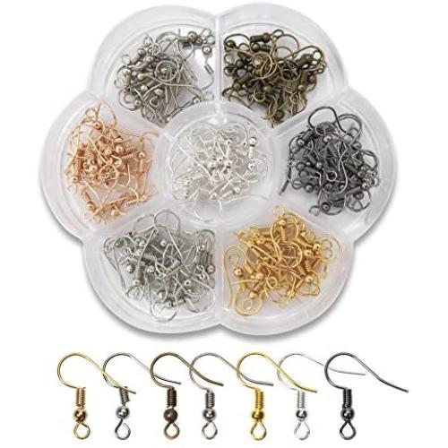 TOAOB 1Box 140pcs Earring Hooks Hypoallergenic Fish Hooks Ear Wires with Ball and Coil 7 Colors 18mm Nickel Free Earring Parts Jewelry Findings for DIY Jewelry Making
