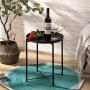 HollyHOME Tray Metal End Table, Sofa Table Small Round Side Tables, Anti-Rust and Waterproof Outdoor & Indoor Snack Table, Accent Coffee Table,（H） 20.28'' x（D） 16.38'', Frosted Black