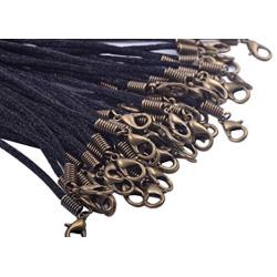 KONMAY Necklace Cord 50pcs 20 Black Satin Silk Necklace Cord 2.0mm with Antique Brass Metal Parts