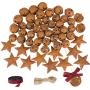 Alphatool 50Pcs Rusty Metal Jingle Bells and Stars- Star Cutout Christmas Sleigh Bells 30pcs 1inch and 10pcs 1.2inch Bells, 10pcs 1.8inch Stars with Twine Plaid Ribbon for Xmas Holiday Decor DIY Craft