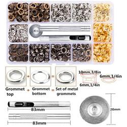 Metal Grommet Kit 1/4 inch 400 Pcs Grommets Eyelets Sets with 3 Pieces Install Tool Kit and Box for Shoes Clothes Crafts Bag DIY Project 4 Colors