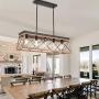 Merbotin Farmhouse Kitchen Island Light, 5-Light Distressed White Wood Finish Rustic Dining Table Chandelier Ceiling Light Hanging for Dining Room, Kitchen Island - Grain Brown Wood Finish…