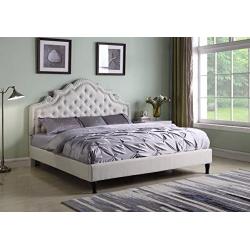 HomeLife Premiere Classics 51'' Tall Platform Bed with Cloth Headboard and Slats - King (Light Beige Linen)