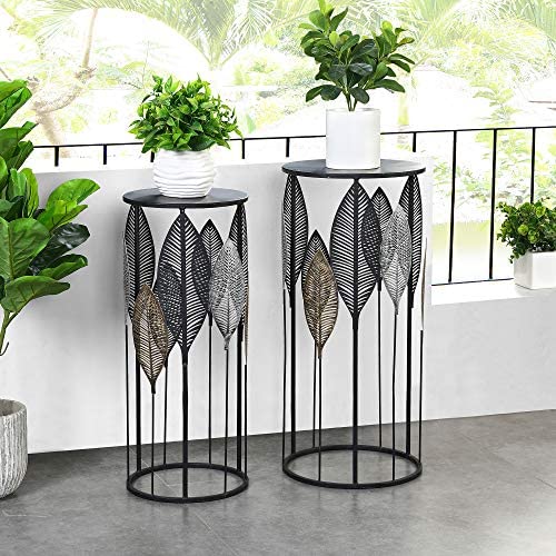 FirsTime & Co. Loraina Leaves Outdoor Plant Stand 2-Piece Set, American Crafted, Black, 12.5 x 12.5 x 27.5 , FirsTime & Co. Loraina Leaves Outdoor Plant Stand 2-Piece Set, American Crafted, Black, 12.5 x 12.5 x 27.5 ,