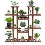 Tooca Plant Stand Wood Indoor, 9-Tier, 47-inch Height, Stylish Plant Shelf Steady Vertical Outdoor, Tiered Plant Ladder, Display Storage Rack, Carbonized, with 3 Gardening Tools