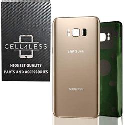 CELL4LESS Replacement Back Glass Cover Back Battery Door w/Pre-Installed Adhesive Samsung Galaxy S8 OEM - All Models G950 All Carriers- 2 Logo - OEM Replacement (Maple Gold)