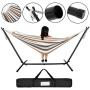 SUPER DEAL Portable 2-Person Brazilian Hammock with 9FT Metal Stand - Weather Resistant Double Hammock and Stand - Carrying Case Included, 450LBS Capacity, 6 Optional Hook Positions