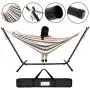 SUPER DEAL Portable 2-Person Brazilian Hammock with 9FT Metal Stand - Weather Resistant Double Hammock and Stand - Carrying Case Included, 450LBS Capacity, 6 Optional Hook Positions