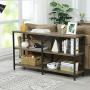 KICODE Rustic Console Table, 55 Inch Sofa Table with Storage Shelf, Industrial Hallway Table, 3 Shelf Open Bookshelf (Dark Gray Oak)