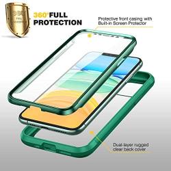 DIACLARA Compatible with iPhone 11 Case, Full Body Rugged Case with Built-in Touch Sensitive Anti-Scratch Screen Protector, Soft TPU Bumper Case Clear Compatible with iPhone 11 6.1'' (Green and Clear)