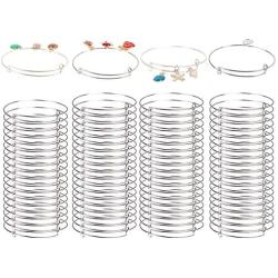 75Pcs Expandable Bangle Bracelet Adjustable Bracelets Blank Wire Bangle for Women DIY Jewelry Making, Silver