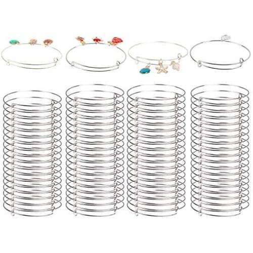 75Pcs Expandable Bangle Bracelet Adjustable Bracelets Blank Wire Bangle for Women DIY Jewelry Making, Silver