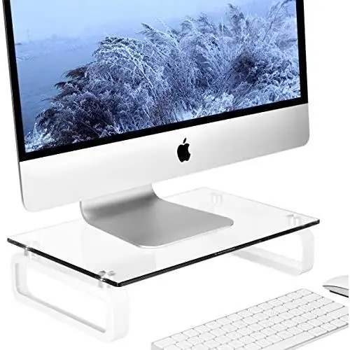 Clear Computer Monitor Stand Riser Multi Media Desktop Stand for Flat Screen LCD LED TV, Laptop/Notebook/Xbox One, with Tempered Glass and Metal Legs, HD02T-001 Clear Computer Monitor Stand Riser Multi Media Desktop Stand for Flat Screen LCD LED TV, Laptop/Notebook/Xbox One, with Tempered Glass and Metal Legs, HD02T-001