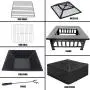Sibosen Fire Pit, 32'' Fire Pits Outdoor Wood Burning Square Metal Firepit Table w/Mesh Spark Screen, BBQ Grill, Log Grate, Poker, Firepit Cover for Camping Picnic Bonfire Patio Backyard Garden Sibosen Fire Pit, 32'' Fire Pits Outdoor Wood Burning Square Metal Firepit Table w/Mesh Spark Screen, BBQ Grill, Log Grate, Poker, Firepit Cover for Camping Picnic Bonfire Patio Backyard Garden