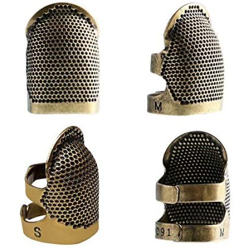 4 Pieces Sewing Thimble, Metal Copper Sewing Thimble Finger Protector Adjustable Finger Shield Ring Fingertip Thimble Sewing Quilting Craft Accessories DIY Sewing Tools(2 Small + 2 Medium)