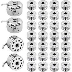 4 Pieces Sewing Machine Bobbin Case Bobbin Holder with 30 Pieces Metal bobbins, for Front Loading 15 Class Machines