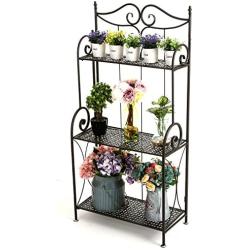 45-Inch Freestanding Scrollwork Design Metal Foldable 3-Tier Plant & Home Décor Display Stand Rack/Book Shelf