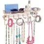 mDesign Decorative Metal Closet Wall Mount Jewelry Accessory Organizer for Storage of Necklaces, Bracelets, Rings, Earrings, Sunglasses, Wallets - 8 Large /11 Small Hooks, 1 Basket - Rose Gold