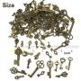 125 PCS Vintage Skeleton Key Set Charms, JIALEEY Mixed Antique Style Bronze Brass Key Set Charms for Pendant DIY Jewelry Making Wedding Party Favors