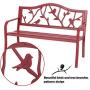 MFSTUDIO Outdoor Patio Garden Bench 50in Metal Seating Chair Furniture for Backyard, Porch, Lawn, Park, Pastoral Bird Design Back, Pink Red