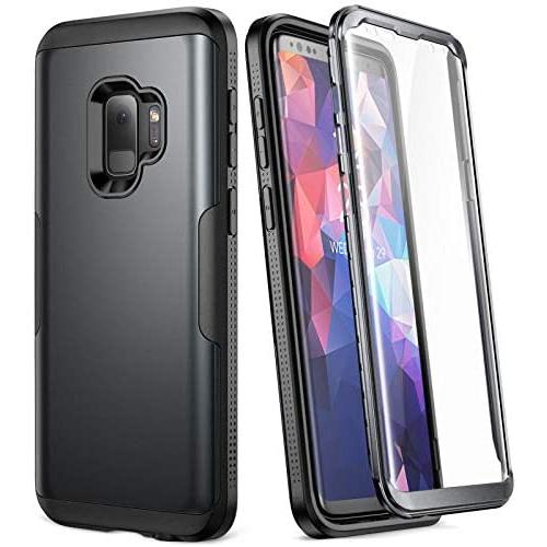 YOUMAKER Galaxy S9 Case,Metallic Black with Built-in Screen Protector Heavy Duty Protection Shockproof Slim Fit Full Body Case Cover for Samsung Galaxy S9 5.8 inch - Black/Black