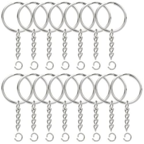 100PCS Split Key Ring with Chain, Lystaii Nickel Plated Split Key Ring with Chain Silver Color Metal Split Keychain Ring Parts with 1inch /25mm Open Jump Ring and Connector - Make Your Own Key Ring