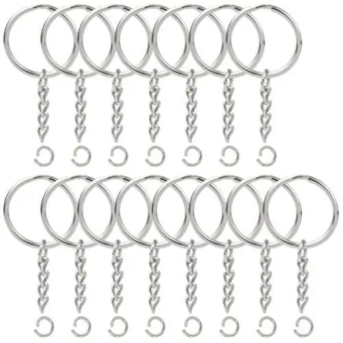 100PCS Split Key Ring with Chain, Lystaii Nickel Plated Split Key Ring with Chain Silver Color Metal Split Keychain Ring Parts with 1inch /25mm Open Jump Ring and Connector - Make Your Own Key Ring