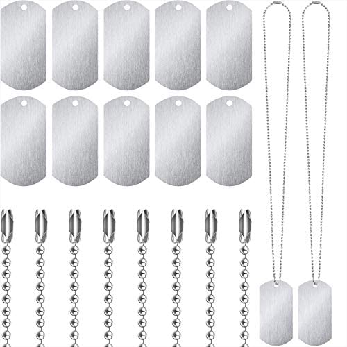 30 Pieces Stamping Tag Aluminum Blank Tags Stamping Tag Pendants in Shield Shape with Hole and 30 Pieces Nickel Plated Chain for Necklace Bracelet Jewelry Pendant