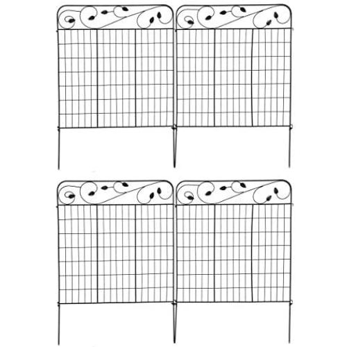 Giantex Coated Metal Decorative Garden Fence, 52in x 12ft Border Fence Set, 4 Panels Folding Fence Animal Barrier Gate for Outdoor Garden Patio