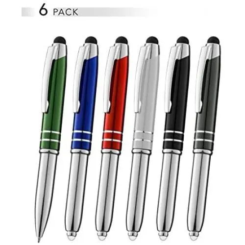 Stylus Pen for Touchscreen Devices, Tablets, iPads, iPhones, Multi-Function Capacitive Pen with LED Flashlight, Ballpoint Ink Pen, 3-in-1 Metal Pen, Multi,6PK Stylus Pen for Touchscreen Devices, Tablets, iPads, iPhones, Multi-Function Capacitive Pen with LED Flashlight, Ballpoint Ink Pen, 3-in-1 Metal Pen, Multi,6PK