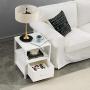 VECELO Modern Nightstand with Drawer Square End, Side Table for Bedroom, Living Room, Small Space, Night Stand with Open Shelf, Stable Metal Frame, White