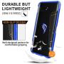 MME ASUS ROG 2 Phone Case Bumper Metal Luminescent Rubber Corner Shockproof Full Body Protection with Tempered Glass Screen Protector and Anti-Scratch Carbon Fiber Skin Back (Blue)