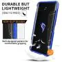 MME ASUS ROG 2 Phone Case Bumper Metal Luminescent Rubber Corner Shockproof Full Body Protection with Tempered Glass Screen Protector and Anti-Scratch Carbon Fiber Skin Back (Blue)