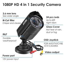 ZOSI 1080P Hybrid 4-in-1 HD TVI/CVI/AHD/CVBS 1920TVL 2.0MP CCTV Camera Home Security System 80ft Day/Night Vision Metal Waterproof Housing For 960H,720P,1080P,5MP,4K analog Surveillance DVR