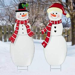 Rocinha Christmas Yard Signs Snowman Metal Outdoor Christmas Decorations Yard Snowman Stakes for Lawn Pathway Outdoor Snowman Christmas Decorations, 28 inches